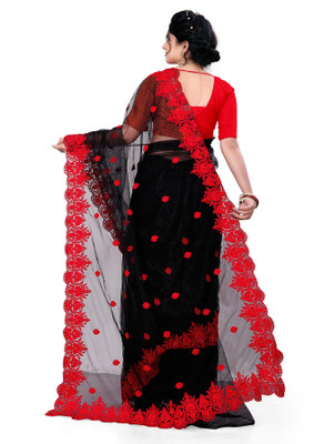 SPAREN CREATION Embroidered Bollywood Net Saree(Dark Blue)