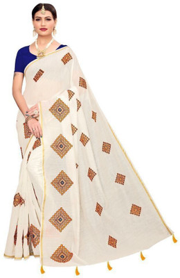 RAJESHWAR FASHION Embroidered Bollywood Chanderi Saree(White)