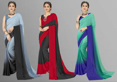 kashvi sarees Color Block Bollywood Georgette Saree(Pack of 3, Multicolor)