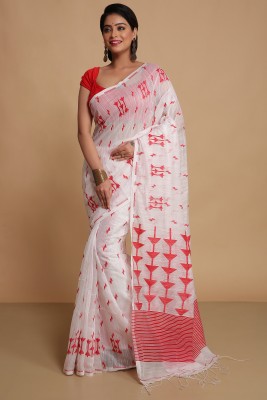 BENGAL HANDLOOM Woven Handloom Art Silk Saree(White)