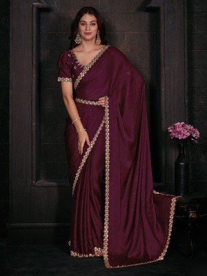 ANOUK Solid/Plain Daily Wear Satin Saree(Maroon)