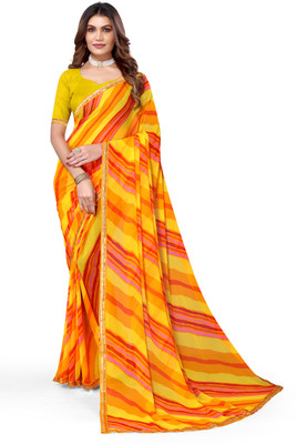 Madhur milan Striped Daily Wear Georgette Saree(Yellow, Multicolor)