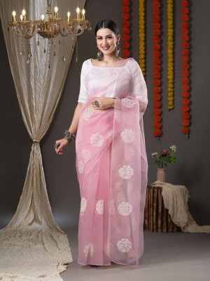 ANOUK Woven Banarasi Organza Saree(Pink)