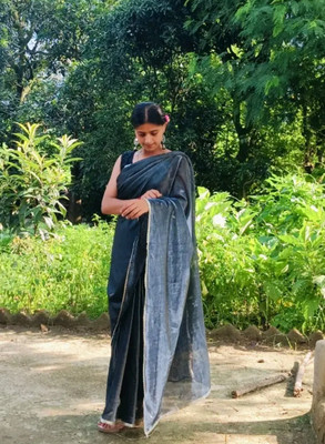 Amavii Solid/Plain Bollywood Lycra Blend Saree(Grey)