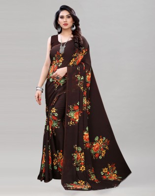 Samah Printed Daily Wear Chiffon, Georgette Saree(Brown, Multicolor)