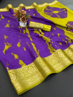 ZARISTACREATION Digital Print, Woven Bollywood Dupion Silk Saree(Blue)