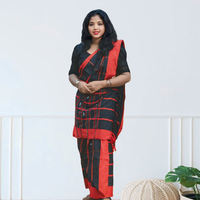 Prithvi Self Design Handloom Handloom Tussar Silk Saree(Black)