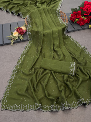 Ghan Sals Solid/Plain Bollywood Silk Blend Saree(Light Green)