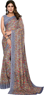 Priyashi Floral Print Daily Wear Georgette Saree(Grey)