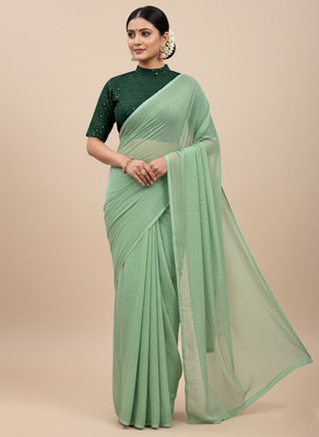Sanskriti Synthetics Solid/Plain Handloom Georgette Saree(Green)