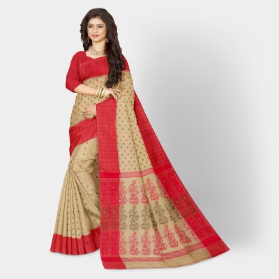 Mayabi Woven Baluchari Pure Cotton Saree(Beige)