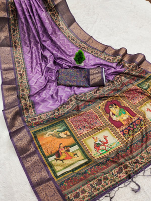 AVANTIKA FASHION Printed Kanjivaram Pure Silk, Art Silk Saree(Purple)
