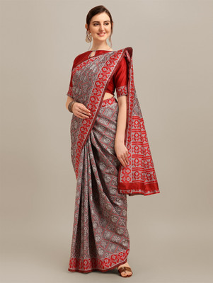 Divastri Printed Banarasi Art Silk Saree(Grey, Red)