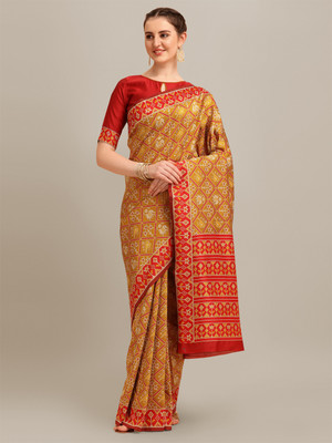 Divastri Printed Patola Art Silk, Cotton Silk Saree(Yellow)