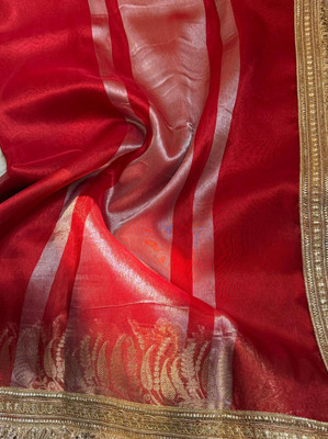 RB Fashion Woven, Embellished, Paisley Banarasi Tissue Saree(Red)