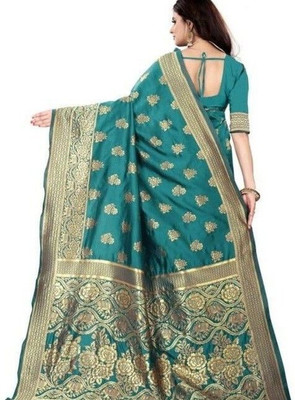 HouseOfCommon Woven Banarasi Jacquard Saree(Green)