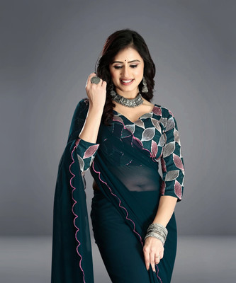 ANOKHI STYLE Solid/Plain Bollywood Georgette, Silk Blend Saree(Green)