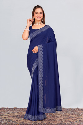 KEYU FASHION Embellished Bollywood Georgette Saree(Dark Blue)