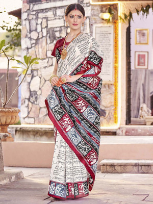 Anouk Rustic Printed Daily Wear Silk Blend Saree(Multicolor)