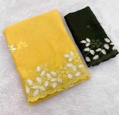 ShreeVastra Embroidered, Floral Print Bollywood Georgette Saree(Yellow)