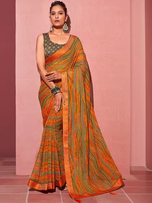 Panchvati NX Printed Bollywood Chiffon Saree(Orange)