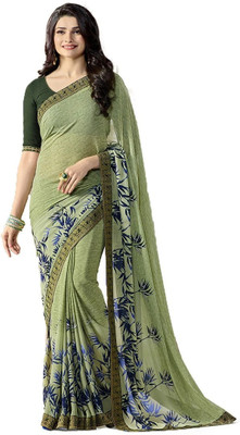 SUPUJIT Printed, Digital Print, Floral Print Bollywood Georgette Saree(Green)