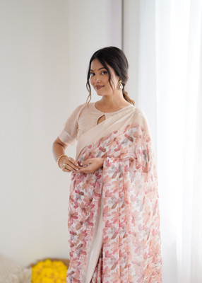 Meet Trendz Printed Bollywood Satin Saree(Pink)