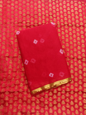 SainiVastra Dyed Bandhani Chiffon Saree(Red)