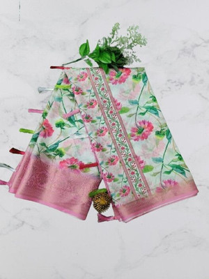 J6 Designers Floral Print Bollywood Linen Saree(Multicolor)