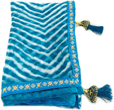 georgette Striped Leheria Georgette Saree(Blue)