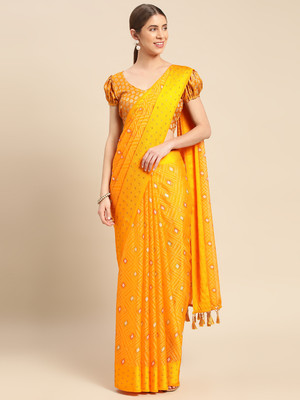 RekhaManiyar Printed Bollywood Chiffon Saree(Mustard)