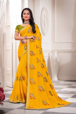 Laxmipati sarees Embroidered Bollywood Silk Blend Saree(Yellow)
