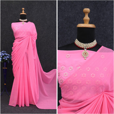 ZENFAB THREADS Self Design Bollywood Georgette Saree(Pink)