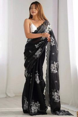 Shree Shyam Creation Embroidered, Floral Print Bollywood Jimmy choo Saree(Black)