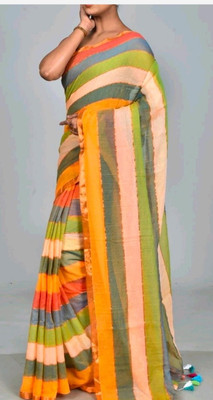 SAYAN CREATION Striped Handloom Pure Cotton Saree(Multicolor)