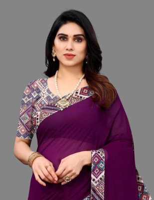 Sharanam Printed Bollywood Cotton Silk Saree(Purple)