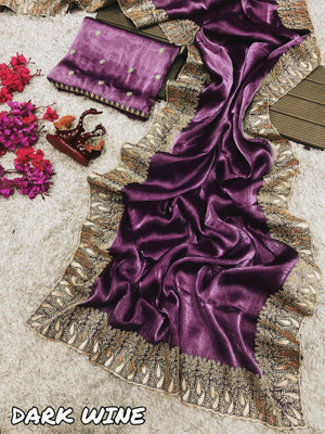RUPAL CREATION Embroidered Ikkat Satin Saree(Purple)
