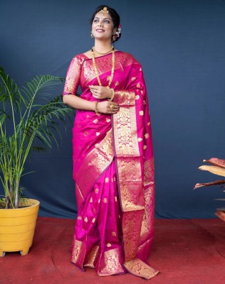 SIRIL Self Design, Woven Banarasi Silk Blend Saree(Pink, Gold)