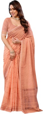 Sidhidata Self Design, Woven Chanderi Cotton Linen Saree(Orange)