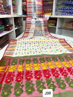 Fagunbou soft dhakai Embroidered Jamdani Cotton Silk Saree(Multicolor)