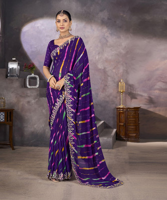 SIRIL Printed, Embroidered, Embellished Bollywood Georgette, Chiffon Saree(Purple)