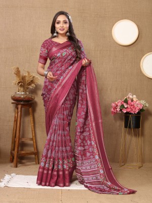 Kimisha Digital Print Bollywood Silk Blend Saree(Red)