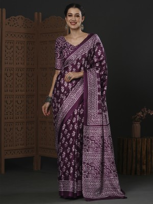 Sareemall Printed Daily Wear Silk Blend Saree(Purple)