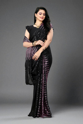 JAY RAMDEV FASHION Embellished Bollywood Georgette Saree(Black, Purple)
