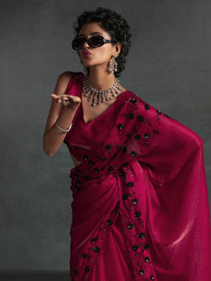 Sareemall Embellished Bollywood Satin Saree(Pink)