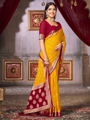 Sareemall Woven Kanjivaram Georgette Saree(Yellow)