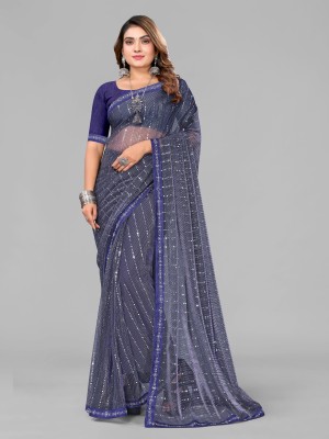 Sakifashion Striped Bollywood Lycra Blend Saree(Dark Blue)