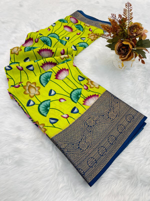 KV Fashion Digital Print Daily Wear Art Silk Saree(Light Green)