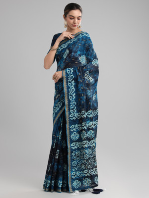 Sareemall Printed Daily Wear Cotton Blend Saree(Dark Blue)