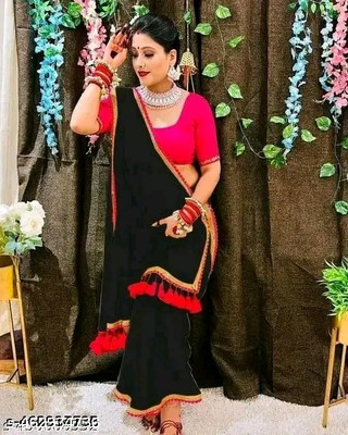 Shikha creation Solid/Plain Daily Wear Georgette Saree(Black)